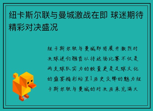 纽卡斯尔联与曼城激战在即 球迷期待精彩对决盛况